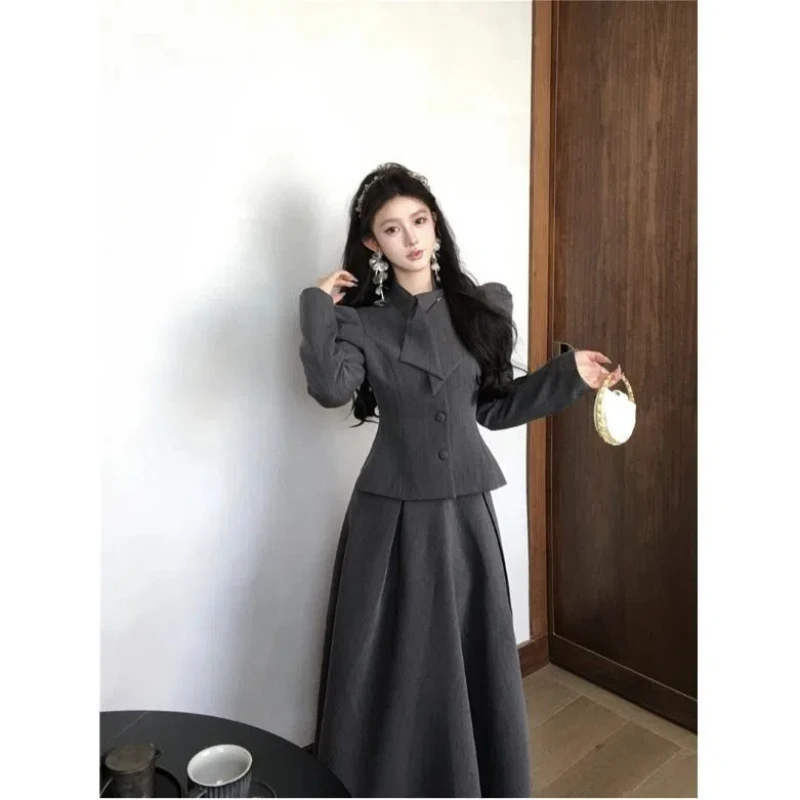 

Retro Style Waist Cinching Slimming Suit Jacket Women's High Waisted Umbrella Skirt Half Body Skirt Two-piece Set