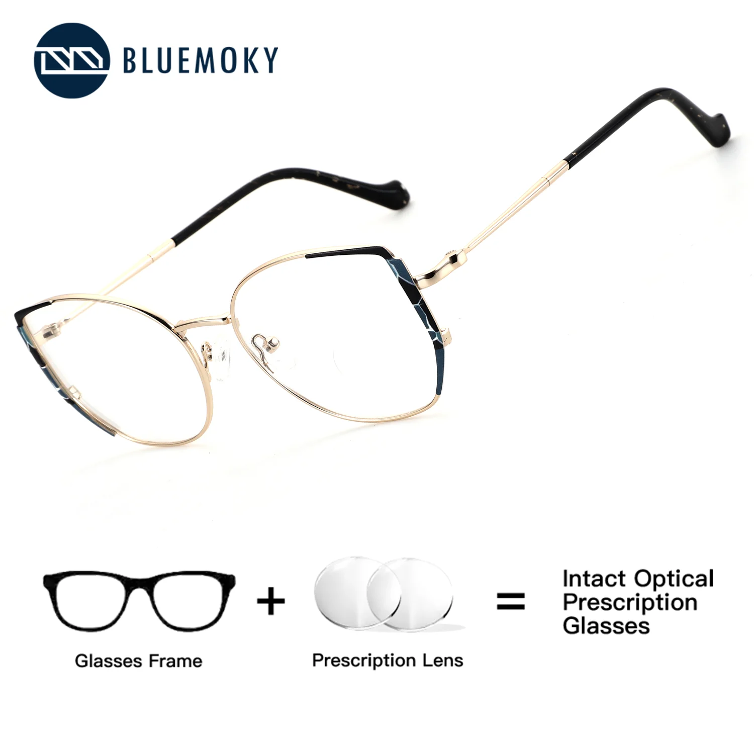 

BLUEMOKY Butterfly Prescription Eyeglasses Women Metal Anti Blue Light Photochromic Optical Lenses with Recipe Myopia Glasses
