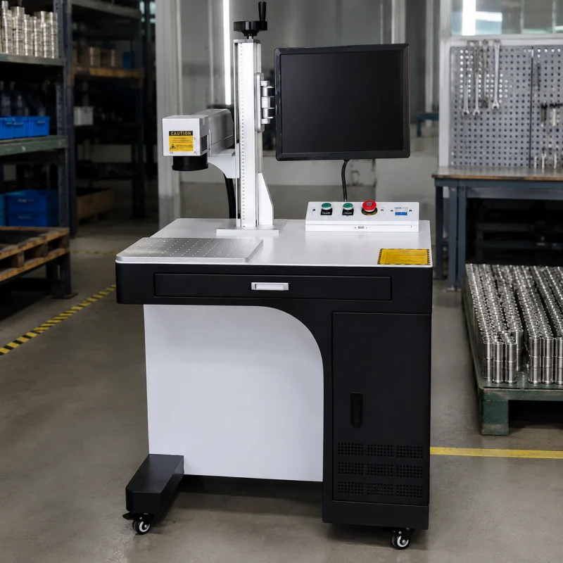 60W Fiber Laser Marking Machine With Conveyor Table For Metal Nameplates Data Matrix Marking Low Maintenance B2B Supplier