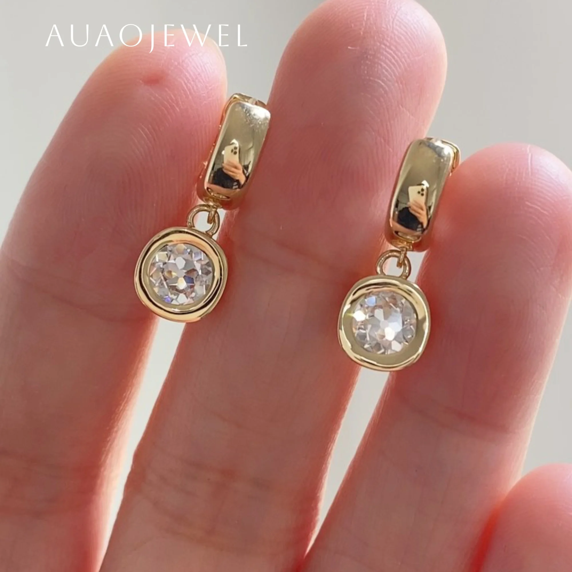 AUAOJEWEL Moissanite Earrings 0.5Carat Old European Cut 925 Sterling Silver Plated Yellow Gold 18K 14K 9K Fashion Jewelry Women