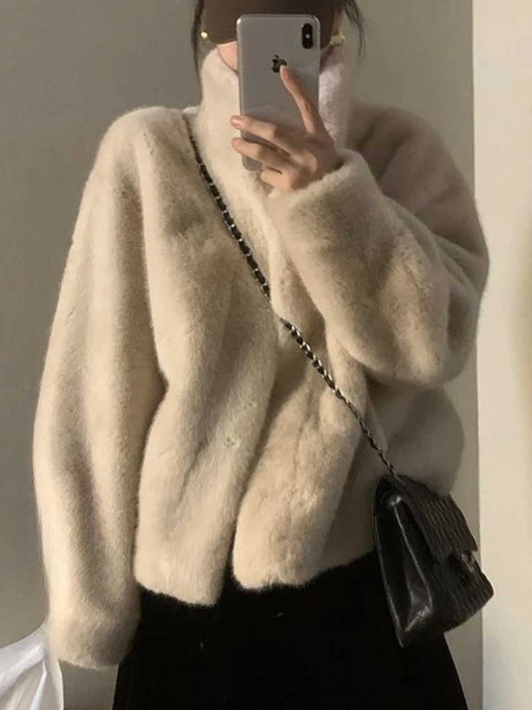 2025 winter young mink short stand-up collar fur integrated mink plush environmentally friendly fur fur jacket women