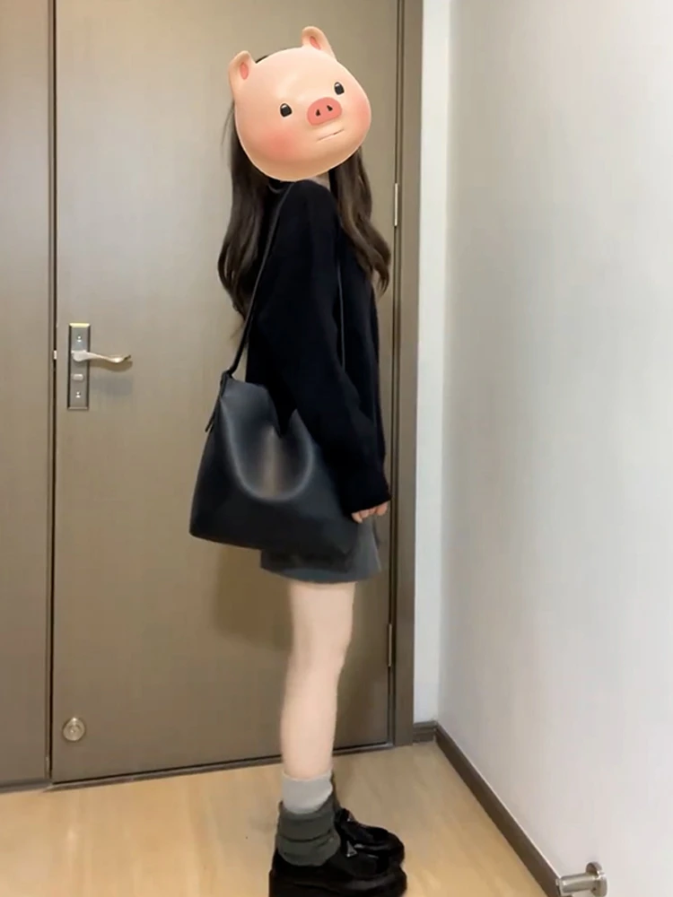 Lockerer V-Ne-Strickpullover für Damen, Herbst und Winter, Faion Lazy Sle Overhead Top, Bla, einteilige Freizeitkleidung für Teenager