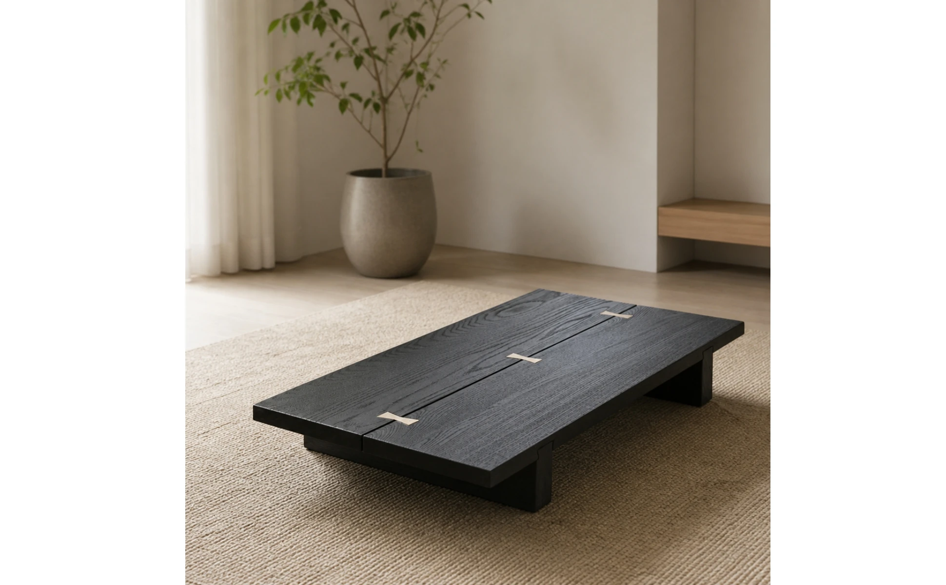 Table with Brass Inlay Wabi-Sabi Low Tea Table Furniture Compact Simple for Small Rooms Table with Brass Inlay Wabi-Sabi Low Tea Table Furniture Compact Simple for Small Rooms