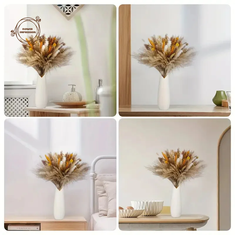 Natural Pampas Grass Dry Flower Golden Ball Bouquet Decoration Boho Decor Floral Arrangements Artificial Plant Room Decor