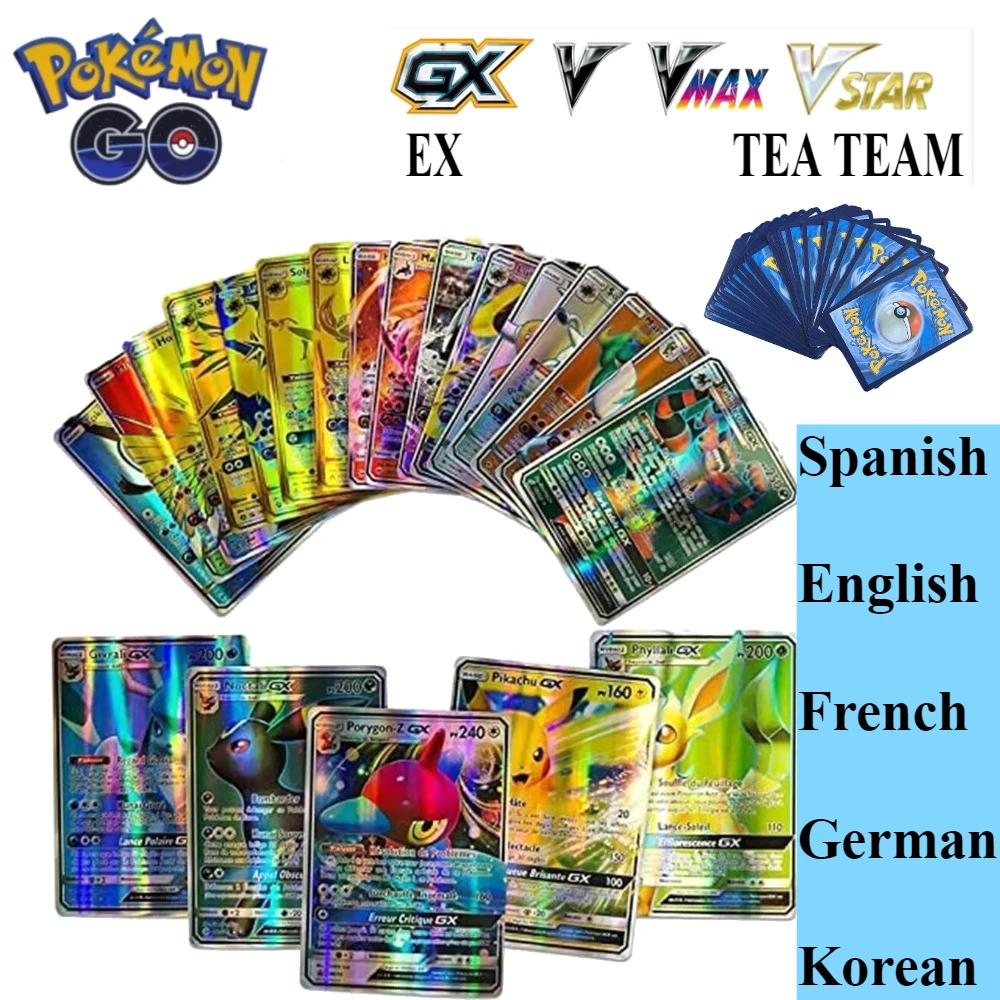 Pokemon Game Cards 60/100/200PCS English,German,Spanish,Korean,French Pikachu Charizard  Anime Trading Game Card PTCG Toy Gifts - Image 3