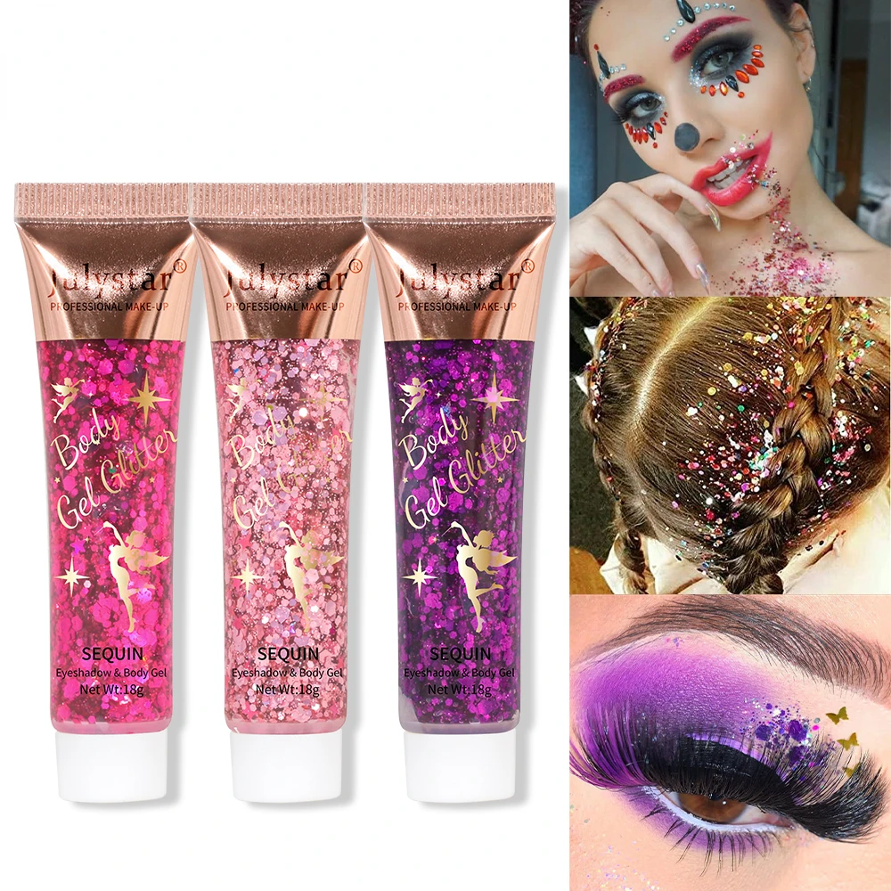 Julystar Mermaid Scale Gel Sequins eye shadow Liquid Face Lip Colorful Body Polarized Stage Sequins eye shadow