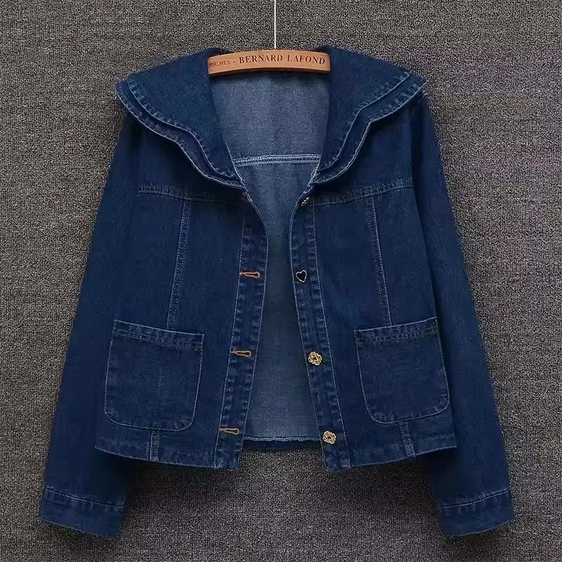 Fashion Doll Collar Denim Jacket for Women New 2025 Spring Autumn Korean Version Casual Coat Female Jeans Jacket Top Outerwear