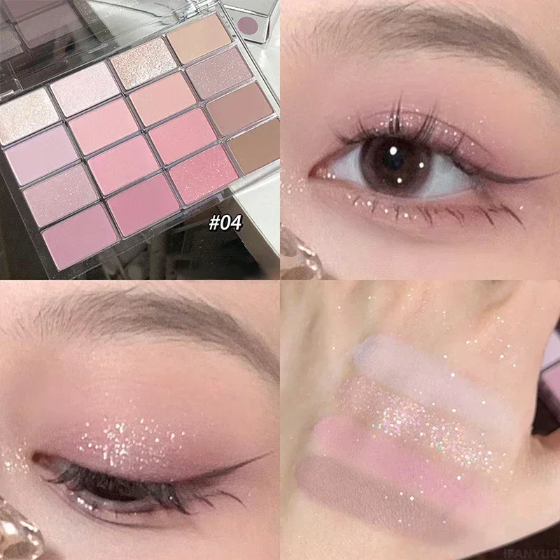 16 Farben Lidschatten-Palette niedrige Sättigung Rose Pink Perlmutt Matt Glitter Lidschatten glänzender Lidschatten lang anhaltendes Augen Make-up
