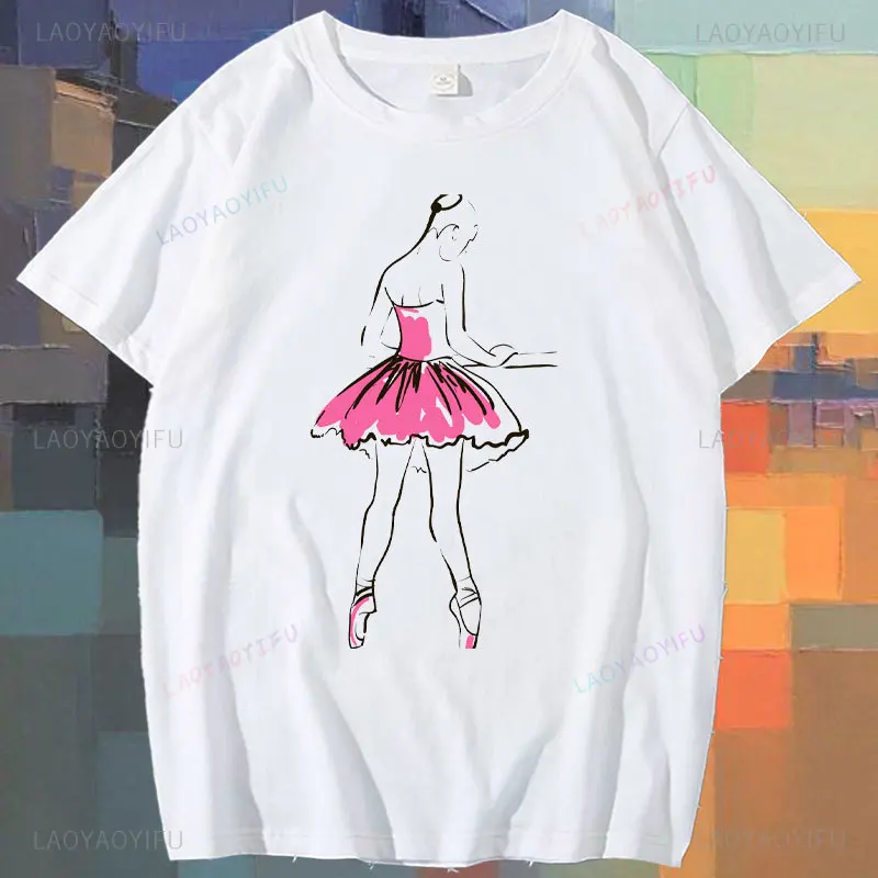 Ballet Practice Printed T-Shirt Short Sleeve Funny Halloween T Shirt Hippie Cute High Quality Cotton Tees Art Women Clothing