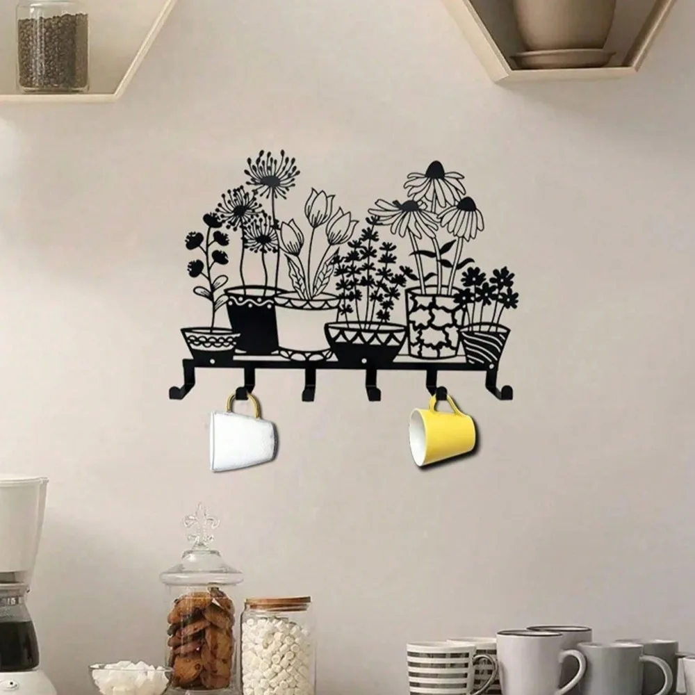 Rak Dinding Logam All-in-One yang Ramping |   Rak Kunci & Vas Modern |   Desain Garis Hitam Minimalis untuk Dekorasi Dinding - Tahan Air