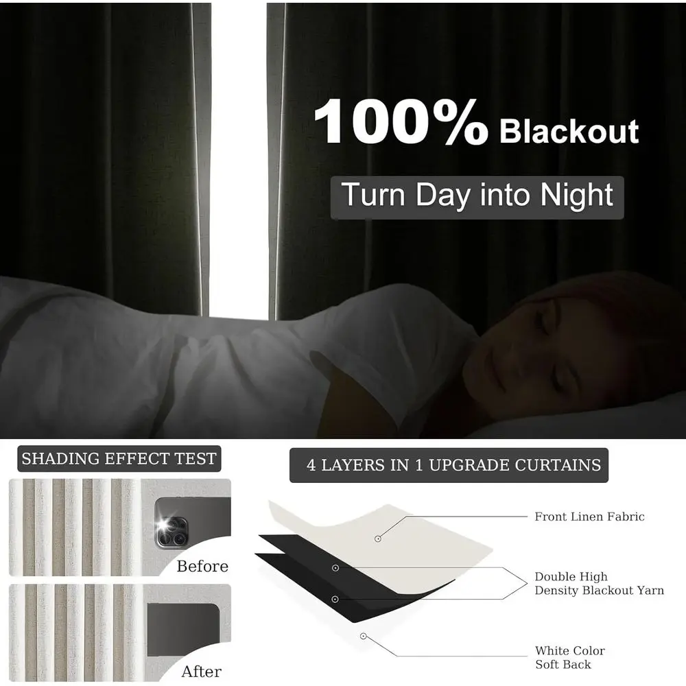 Rideaux élégants en lin à flocons d'avoine, 90 rideaux plissés occultants, ensemble de 2 panneaux pour chambre et salon