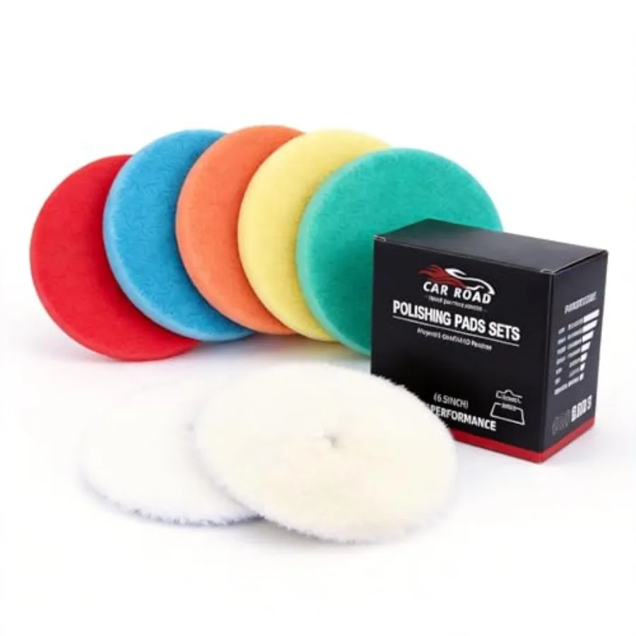 

Buffg Polishg Pads Kit, 7Pcs.5" Backg Plate, Sponge and Woolen Pads -"Drill Attachment Set for Car Buffer Polish and Wax
