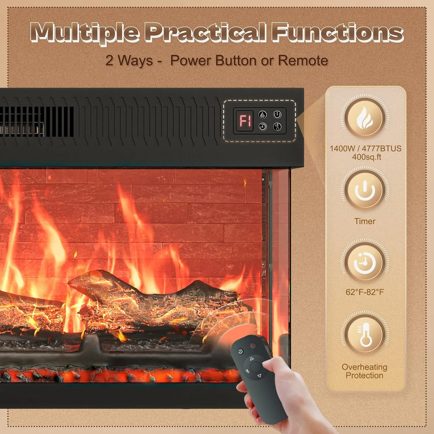 Suporte de TV com lareira com luzes LED para TV de 75 e 80 polegadas, centro de entretenimento de lareira de vidro de 3 lados, suporte de TV de fazenda de 70 polegadas