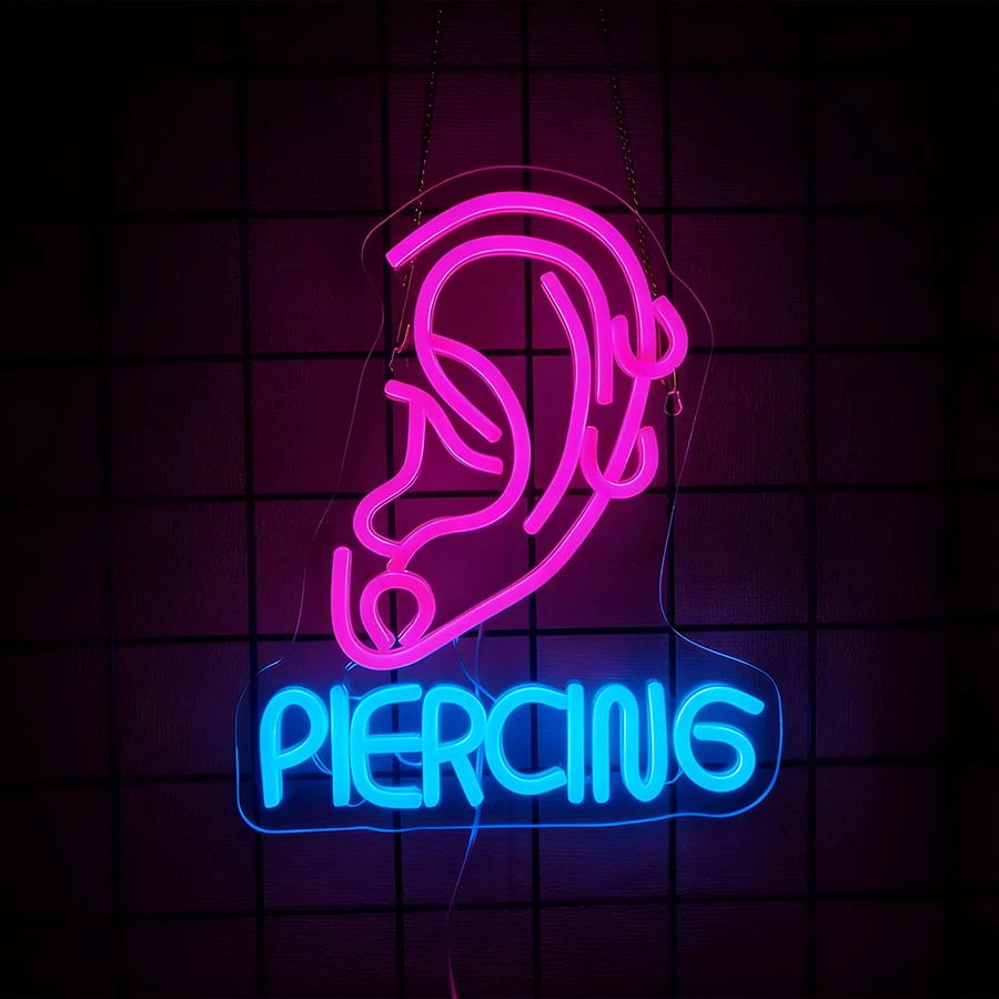 علامة النيون لثقب الأذن، LED الإبداعية الأذن القرط ضوء النيون، الوشم استوديو الحلاق صالون تدليك سبا متجر النيون ضوء الديكور #5