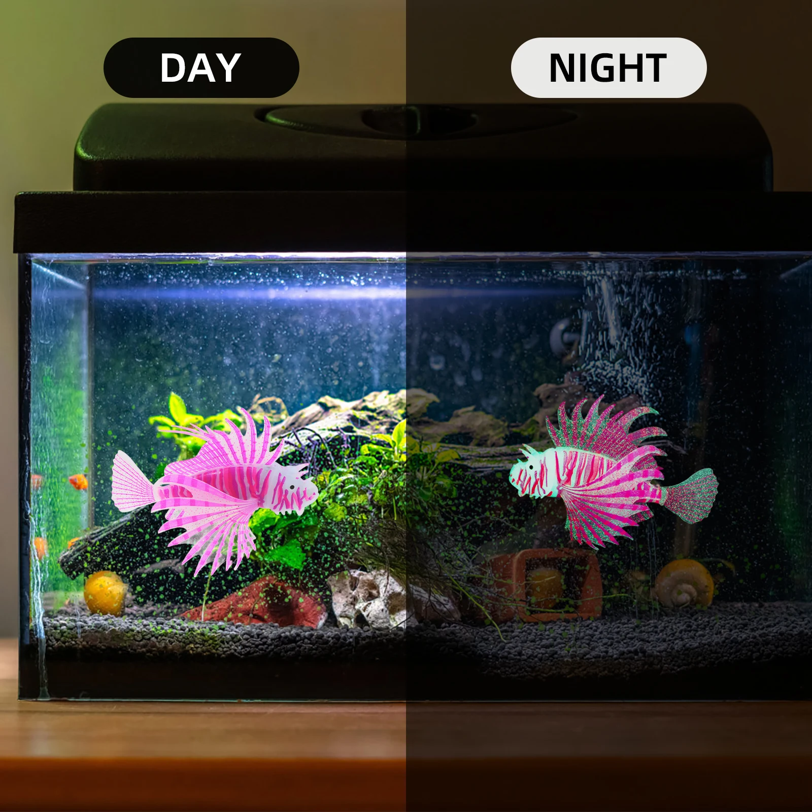 يتوهج في الظلام الأسد حوض السمك الديكور واقعية سيليكون حوض للأسماك ديكور مضيئة ليلة تأثير الأسد الاصطناعي #3