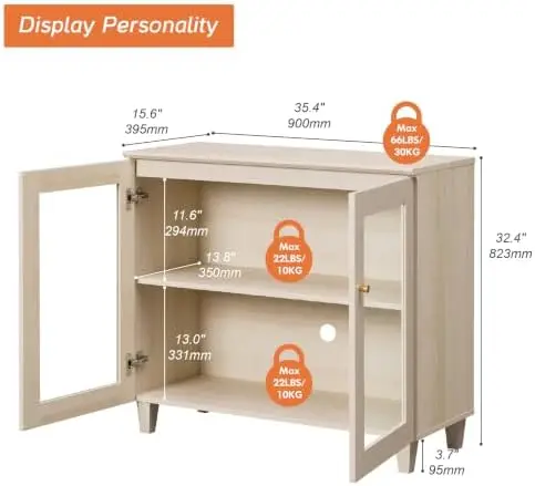 Glass Buffet Cabinet, 35.4