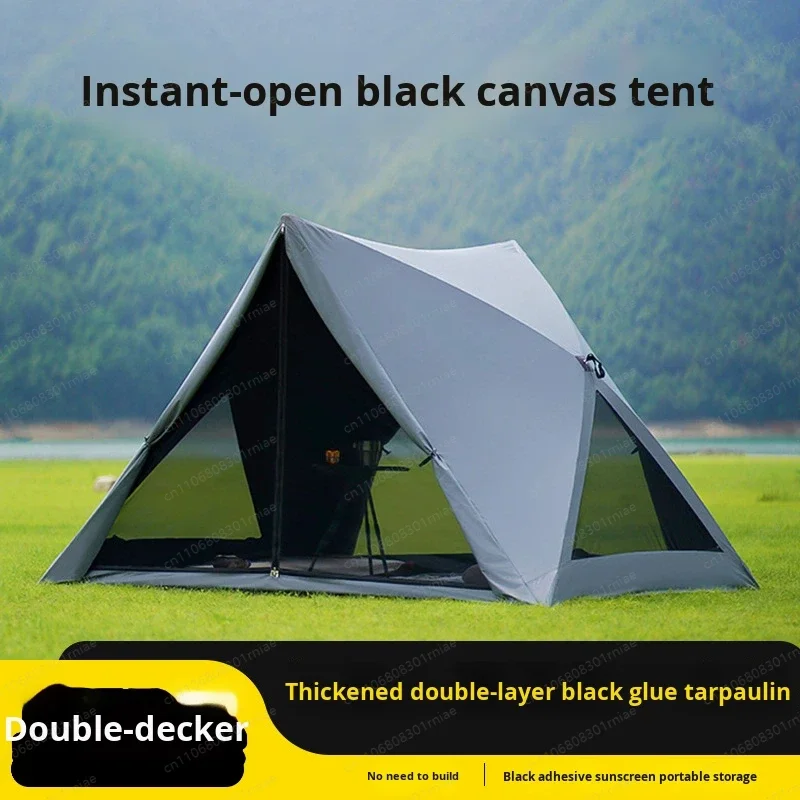 Portable Triangle Waterproof Tent Black Coated Sunscreen Quick Open Oxford Fabric for Summer Camping Fishing Park Picnic Beach