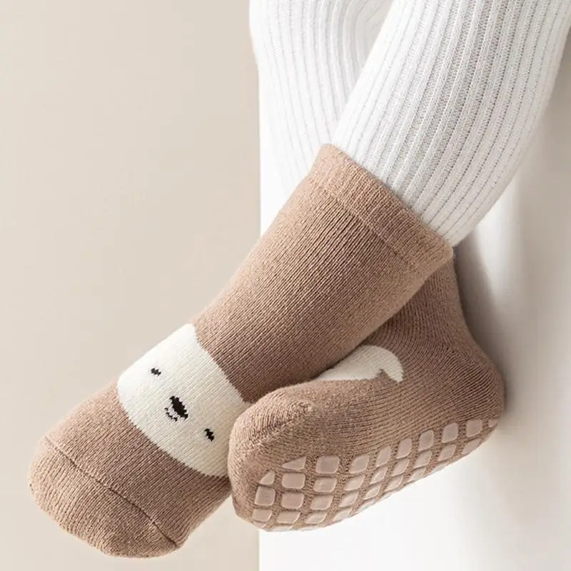 

652F AntiSlip Floor Socks for Baby Girl Boys Toddler Unisex Prewalker Flat Shoes Rubber Soles Socks Infant Shoes for Indoor