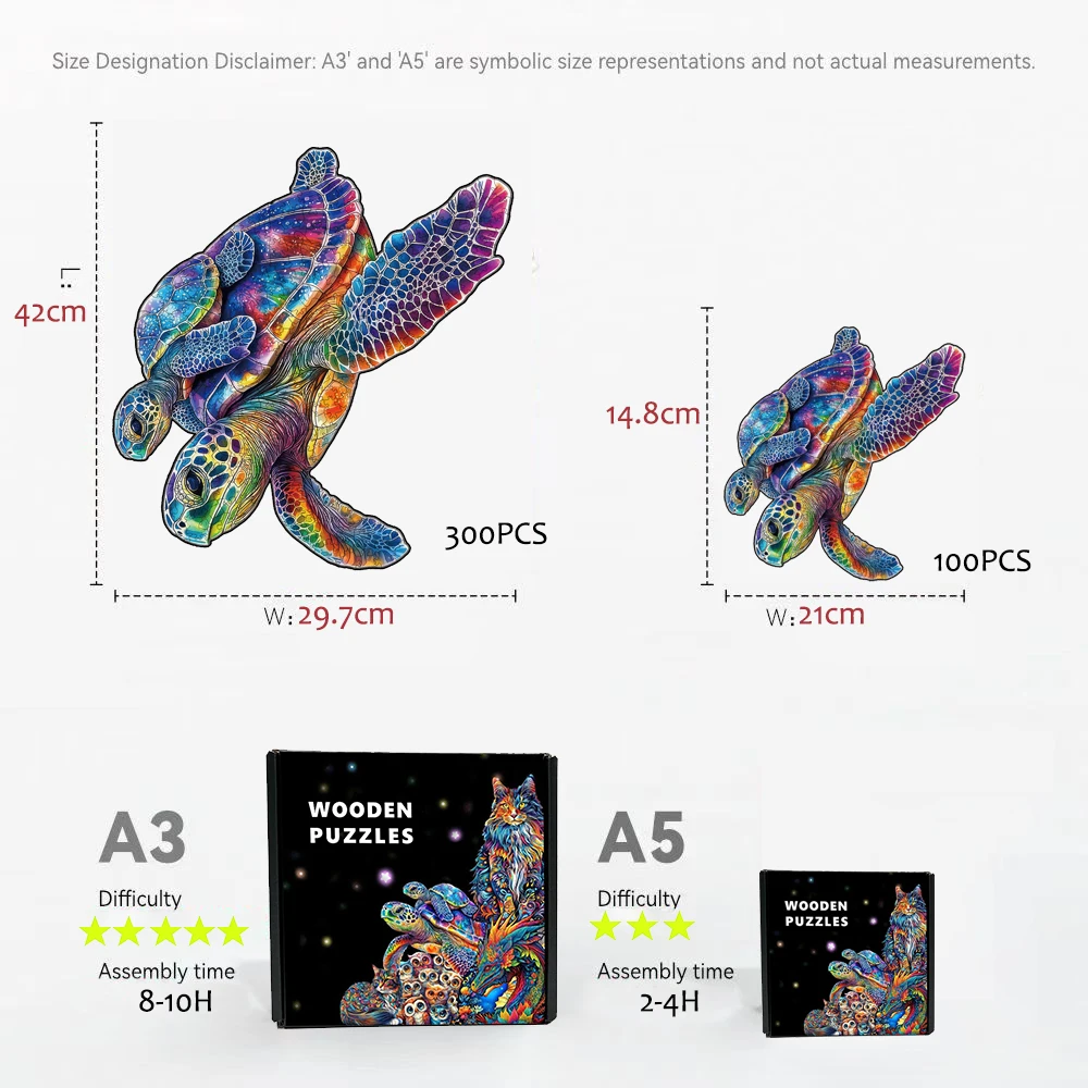 3D Turtle Father and Son Wooden Jigsaw Puzzle，Ideal Gift for Adults Artistic Jigsaw Brain Teaser Unique Irregular Animal Shape