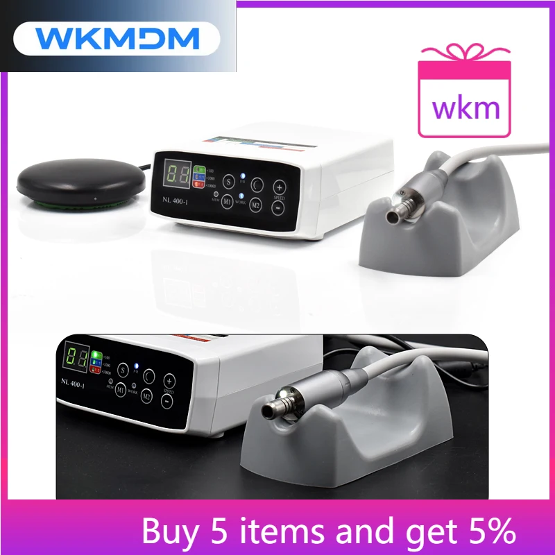 Fußpedalsteuerung LED-Glasfaser-Mikromotor Höhle Tal Bürstenloser Elektromotor für 1:5/1:1/16:1 Gegenwinkel Höhlen-Tal-Motor