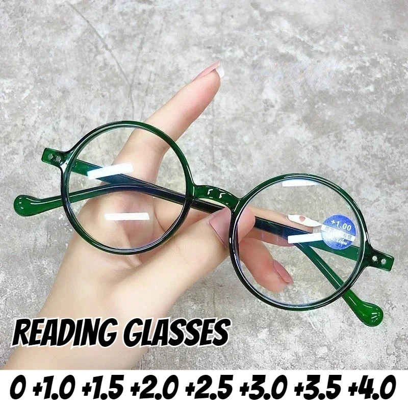 

Men Women Round Reading Glasses Ultralight Blue Light Blocking Presbyopia Ladies Vintage Small Frame Classic Eyeglasses 0 To+4.0
