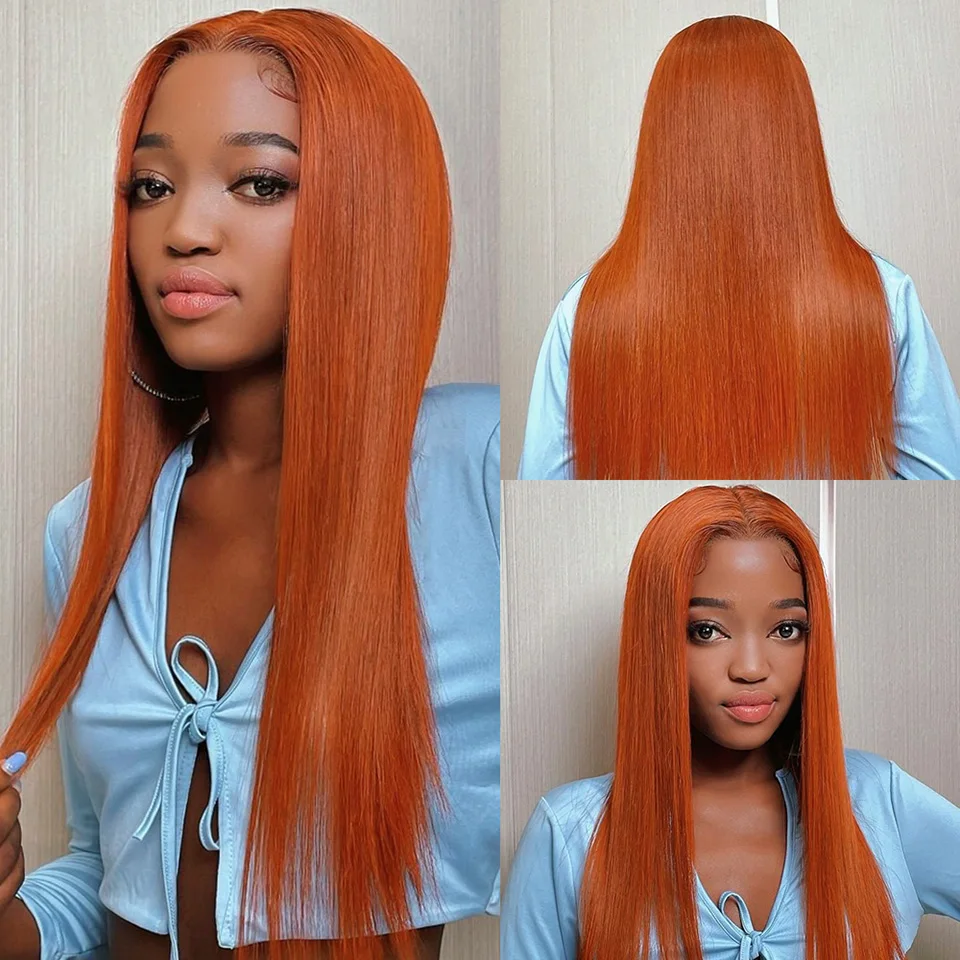 30 Inch Orange Ginger #350 Straight Bundles Human Hair 3/4 Bundles Brazilian Weaving 10A Virgin Hair Extensions for Black Women