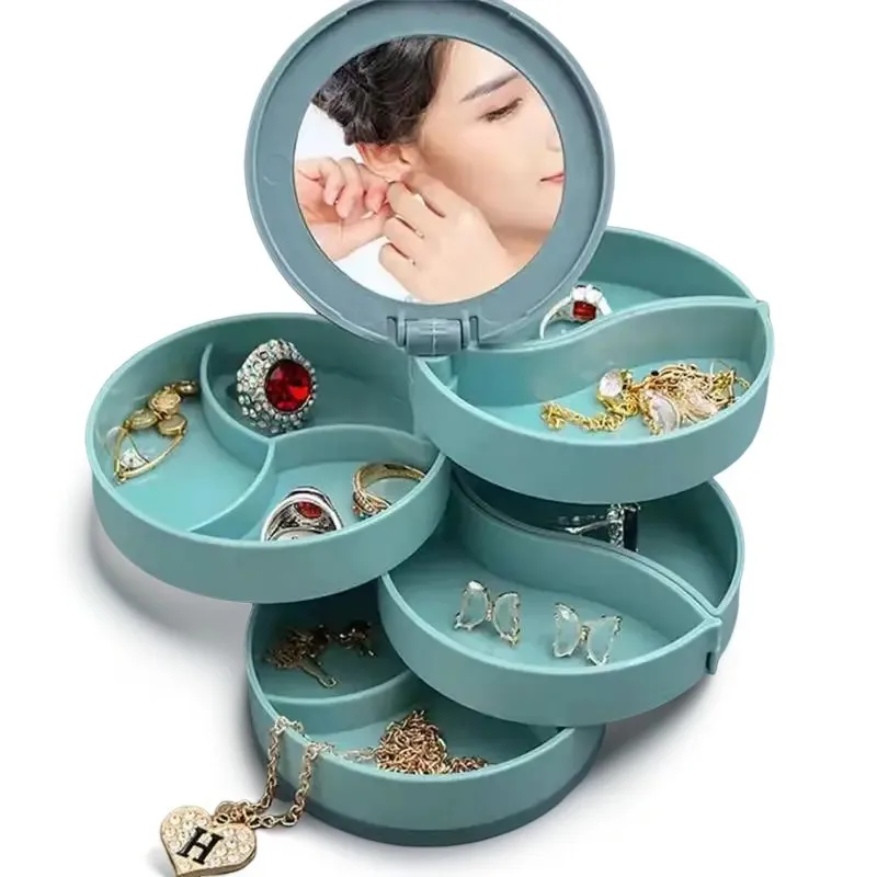 

1pc Blue/Pink Jewelry Stand Holder Display Tray Jewelry Storage Box Multilayer Rotating Plastic Stand Earring Ring Box Cosmetics