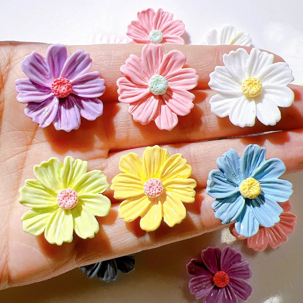 10pcs Mini Kawaii Cute Daisy Flower Flat Back Cabochons Scrapbook Diy  Party Hairpin Accessories Home Decoration Craft