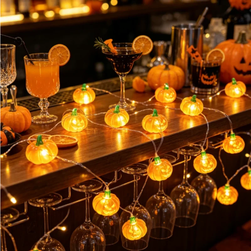 Pumpkin LED String Lights 1M 10LED Portable Battery Operated Garland Halloween Thanksgiving Party Decor for Home Bar Atmosphere