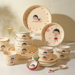 Kawaii Chibi Maruko-Chan Anime Hobby Cartoon Children's Breakfast Bowl Breakfast Plate Home Ceramic Tableware Set