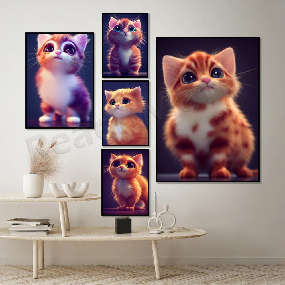 Warm Cute Curious LePerm Kitten Portrait Poster Canvas Art Print Picture Poster Wall Living Room Bedroom Home Decor Mural