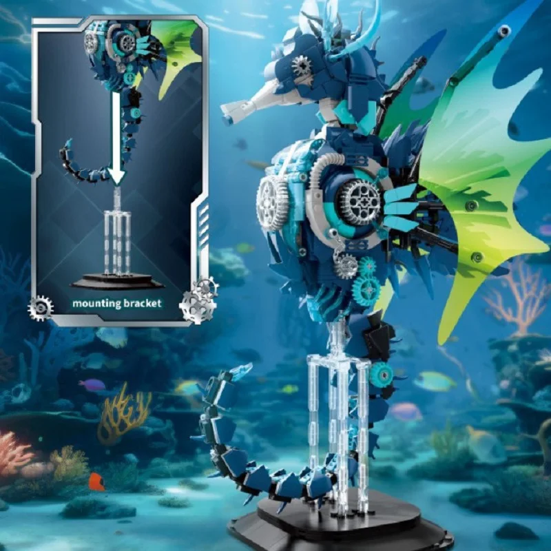 1003Pcs Mechanical Seahorse Marine Animal Building Blocks Creative Sea Horse DIY Educational Model Bricks Toys Christmas Gift