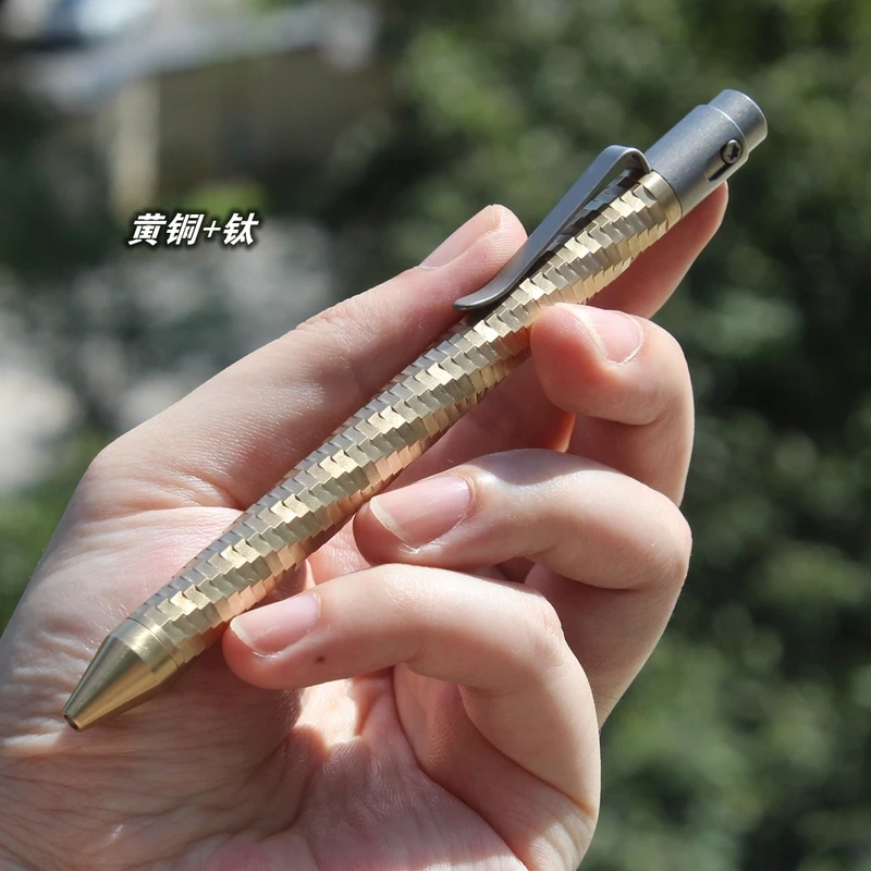 1 Pc Brass+Titanium Double Lock Ball Point Ink Pen for Office Signature Wring Pen