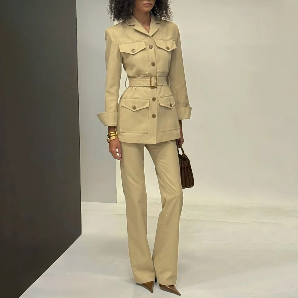 

Modern Slim Fit Women Suit 2 Piece Pants Sets Single Breasted Notch Lapel Blazer Female Daily Business Office Wear Party Costume