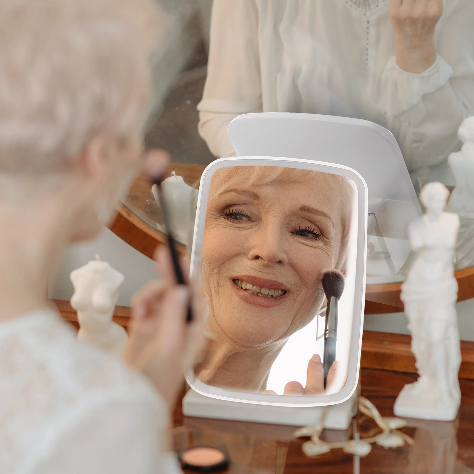 

1set Desktop Makeup Led Lights Foldable Adjustable Brightness Touch Control White Abs Usb Charging Vanity Decorative Gift For