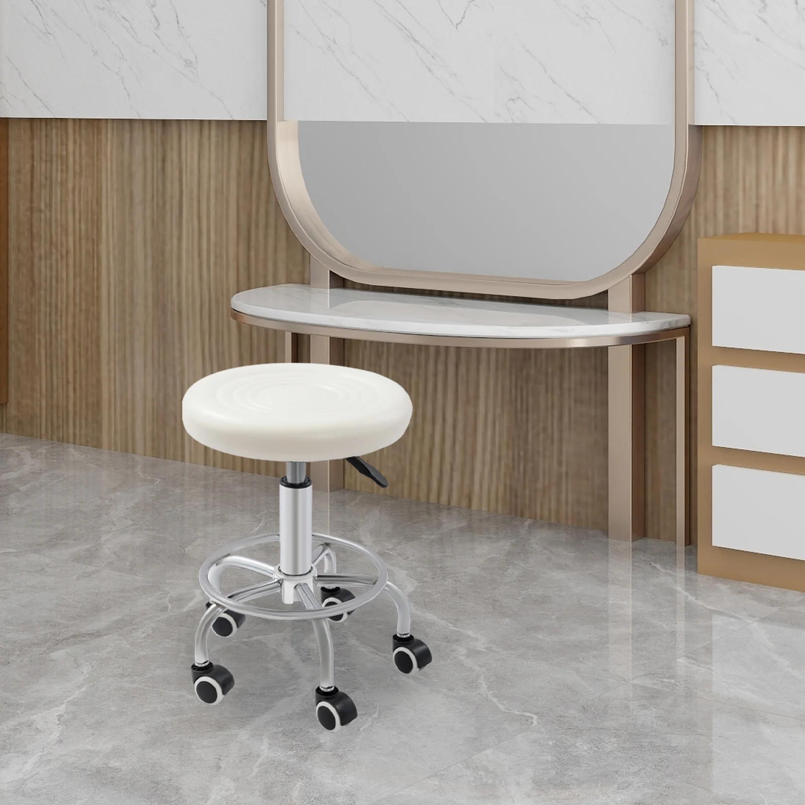 Professioneller Hydraulischer Friseurstuhl Verstellbarer Hocker mit 360° Drehung & Rollen für Friseursalon Schönheitssalon Massage