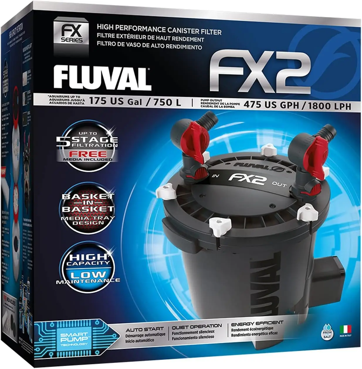 Fluval-filtro de acuario FX2 de alto rendimiento, filtración multietapa, sistema de cambio de agua alimentado incorporado