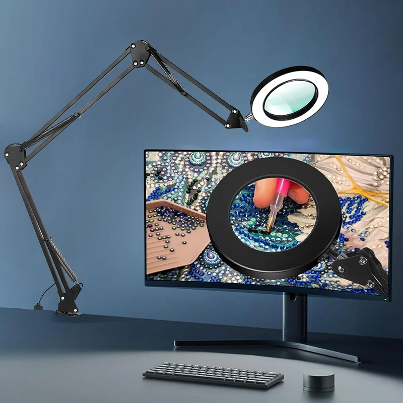

New three-stage magnifying glass with adjustable Angle, light and extended arm. Enlarge reading. Three color lighting adjustment