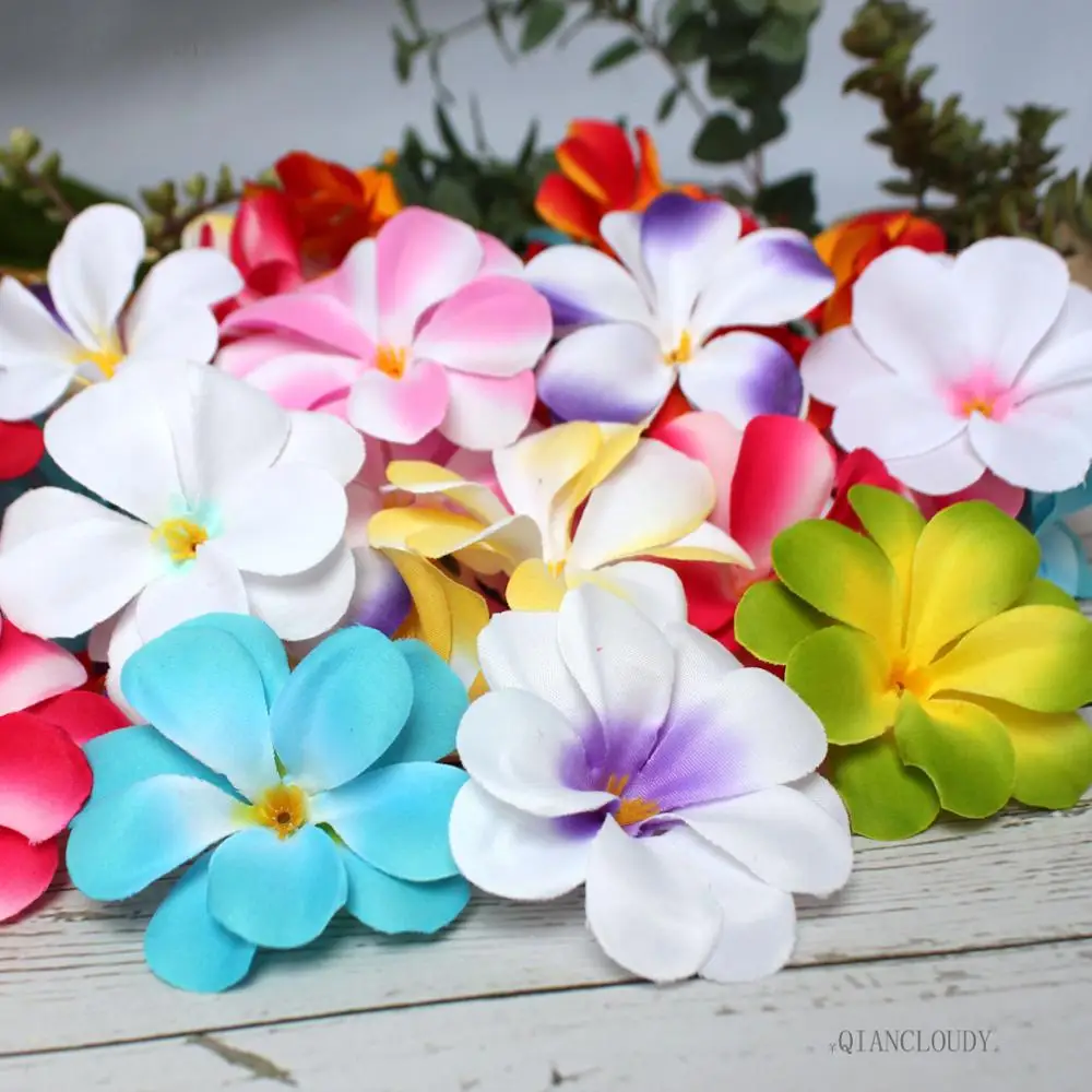 Qiancloudy 5 30 100pcs Wedding Christmas Floral Craft Artificial Hawaiian Plumeria Frangipani Silk Flowers Heads B47 Hot Sale