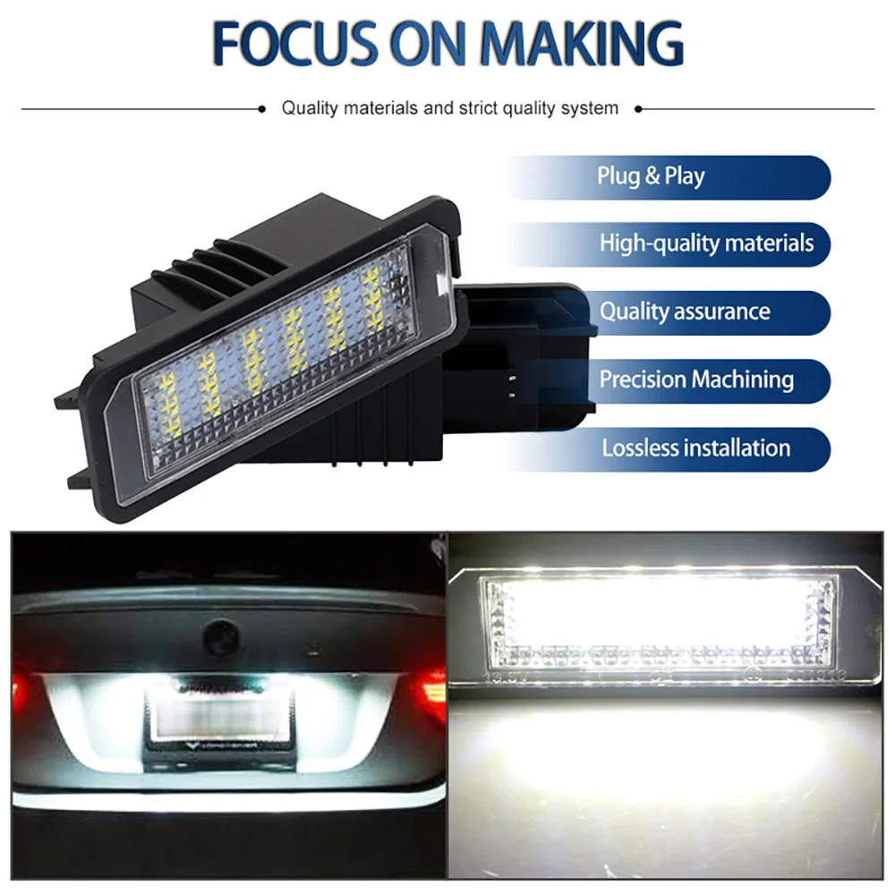 2Pcs Canbus No Error LED Number License Plate Light For VW Passat B6 2005-2010 B7 2010-2014 CC 2008- T-Roc 2017-2020 Car Styling