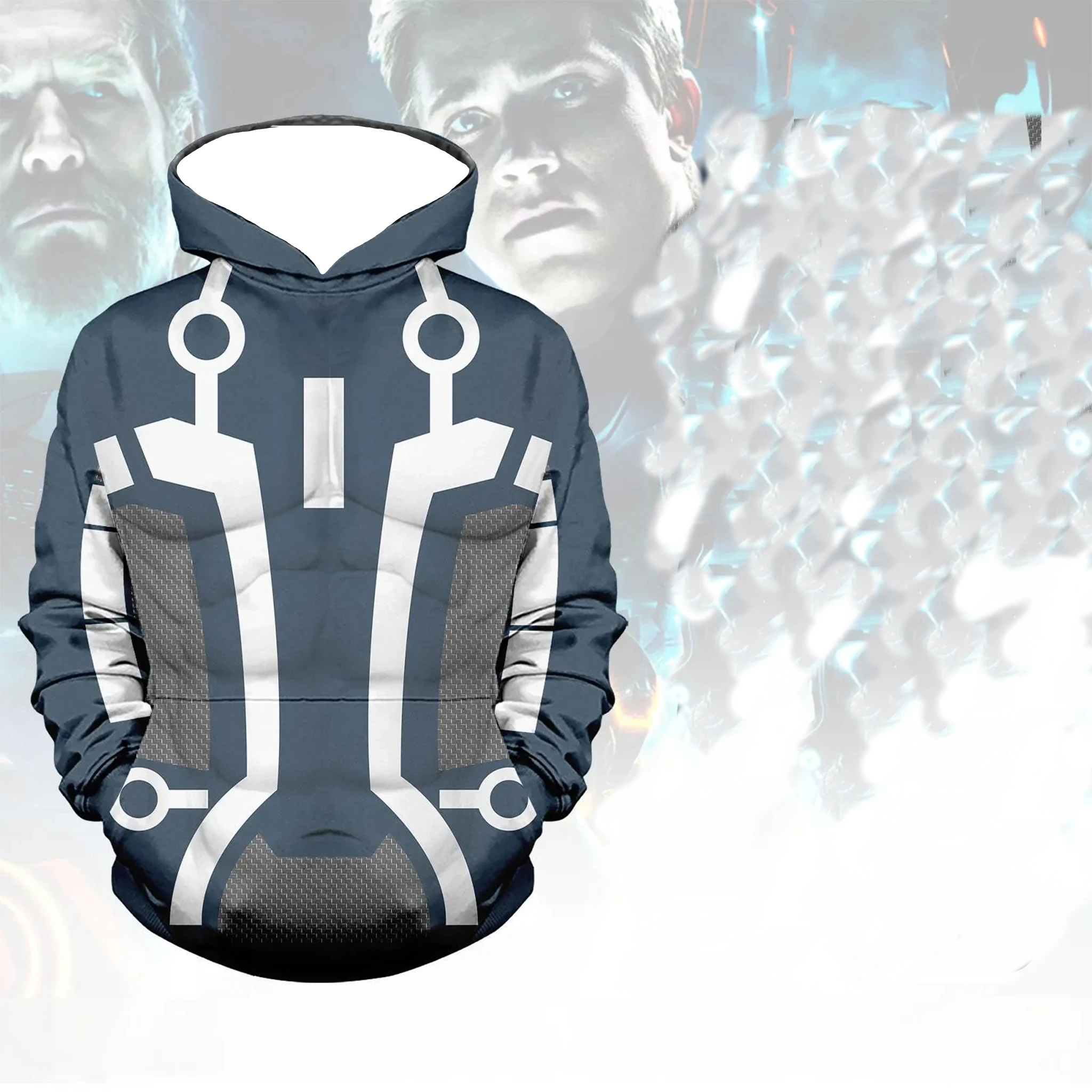 جديد الرجال الأبيض مقنعين البلوز الخيال العلمي ترون الدائرة ضوء نمط طباعة الخريف الشتاء عارضة الشارع الشهير أعلى