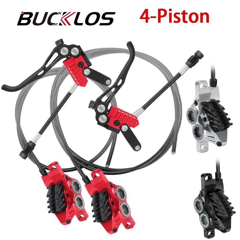 Bicycle Hydraulic Disc Brake Set 4 Piston Oil Pressure MTB Brake Caliper Front and Rear 800/1550mm Bike Disc Brake for MTB