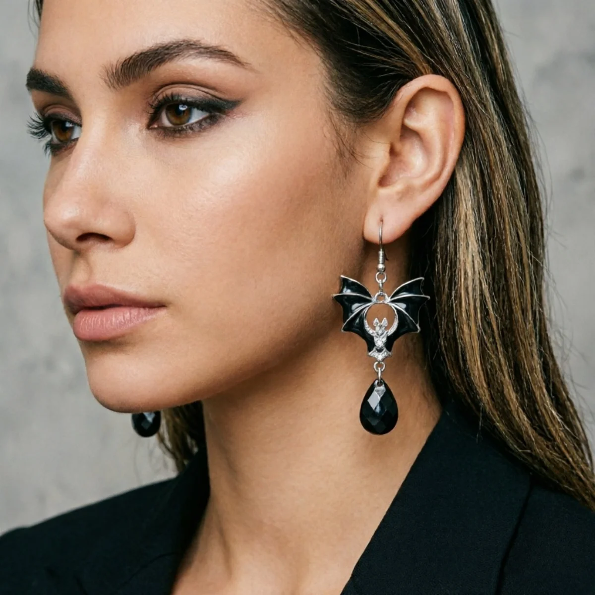 Halloween Schwarze Rote Fledermaus Wassertropfen Kristall Quasten-Ohrringe für Frauen Männer Gothic Cosplay Fledermausflügel Tier-Ohrring Schmuck – Detail 15