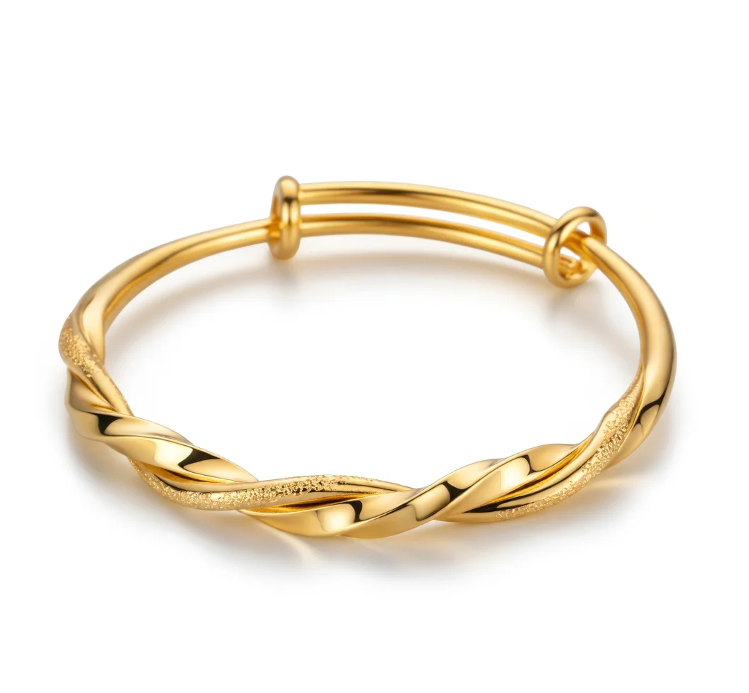 

Luxury 24K Real Gold 9999 Twist Push-Pull Bangle Bracelet for Women Half Sand Half Glossy Niche Premium Fine Jewelry Gift