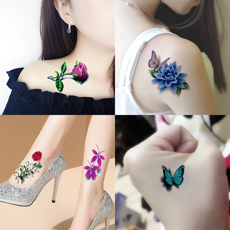 50pc 3D Butterfly Flowers Sexy Tatuajes Temporales A Prueba De Agua Adesivos Body Art Faux Tatouage Arm Fake Tattoo for Woman