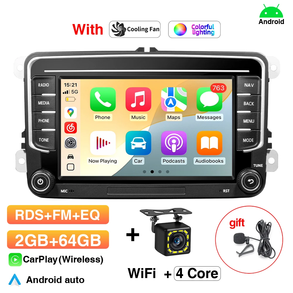 Grandnavi Android 13 Autoradio GPS Voor VW Volkswagen Skoda Octavia Golf 5 6 Touran Passat B6 Polo Jetta 2Din multimedia Speler