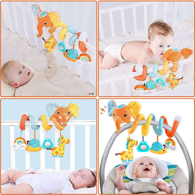 Jouets de siège de voiture pour bébé, poussette d'éléphant de couleur, activité en spirale extensible, jouets suspendus pour berceau Mobile, jouet sensoriel pour nouveau-né, cadeaux