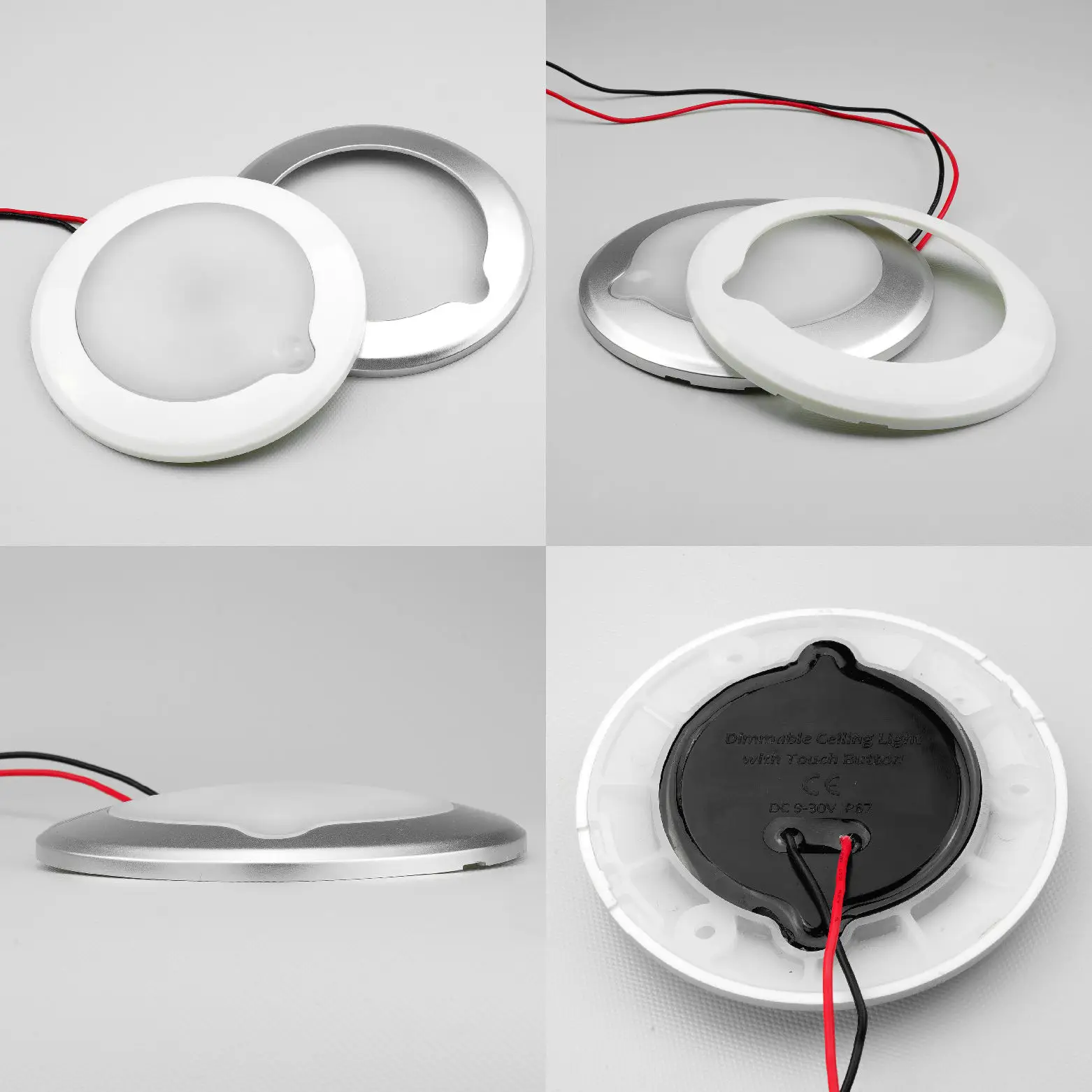 Dimmable LED Puck Light Surface Mount Dome Light Touch Dimmer Switch DC 12V 24V Reaing Ceiling RV Motorhome Camper Caravan IP67