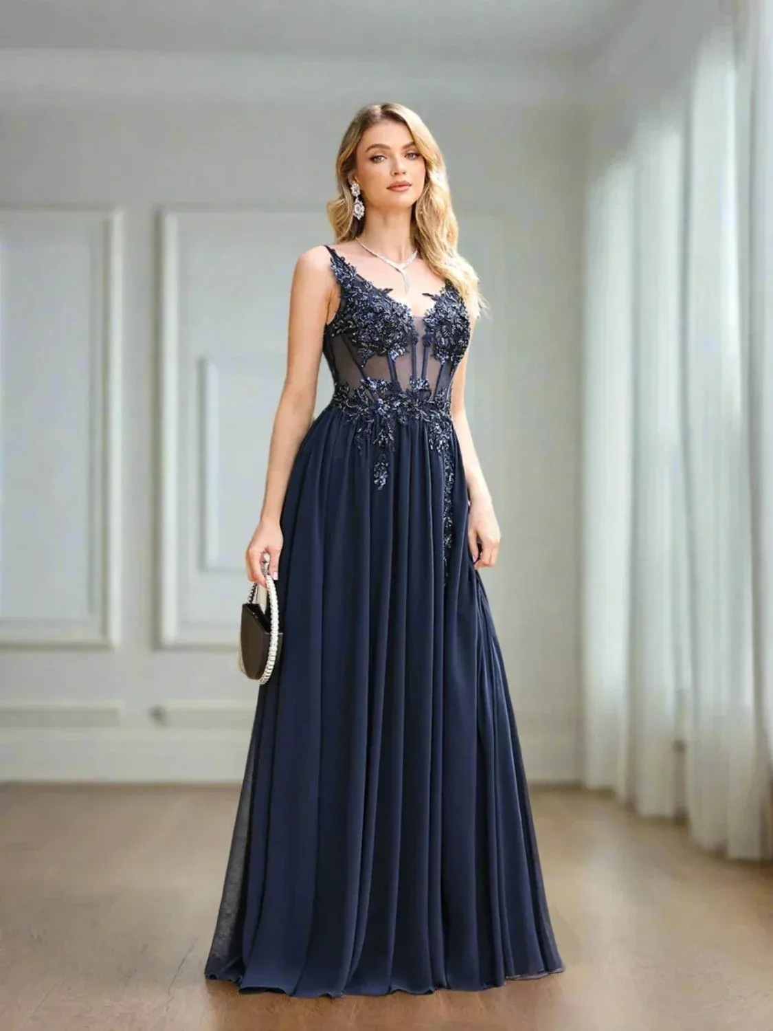 Stephananie noite maxi vestidos 2025 elegante rendas apliques frisado uma linha empoeirado rosa chiffon longo vestidos de baile de gala