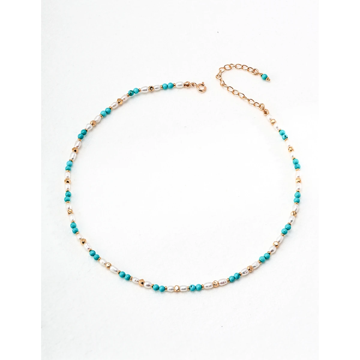 NEW All Body S925 Pure Silver Plated With 18K Real Gold | Natural Freshwater Pearl | Turquoise Necklace | Chain Length 38+6CM